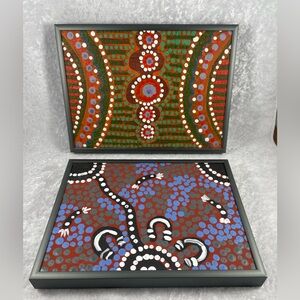 Two Australian Aboriginal Art Dot Paintings on Canvas.